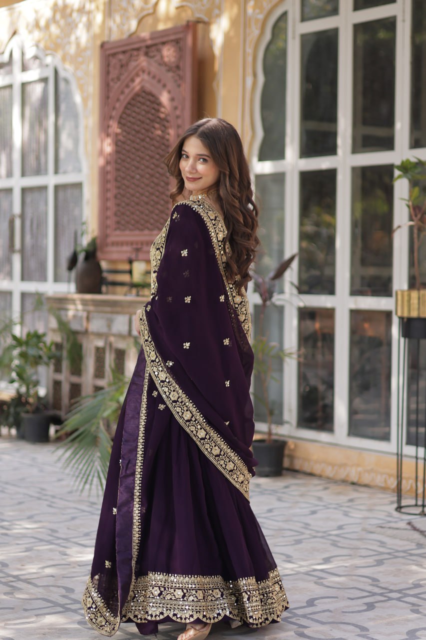 Women's Cotton Embroidered Anarkali Gown with Dupatta - Image 21