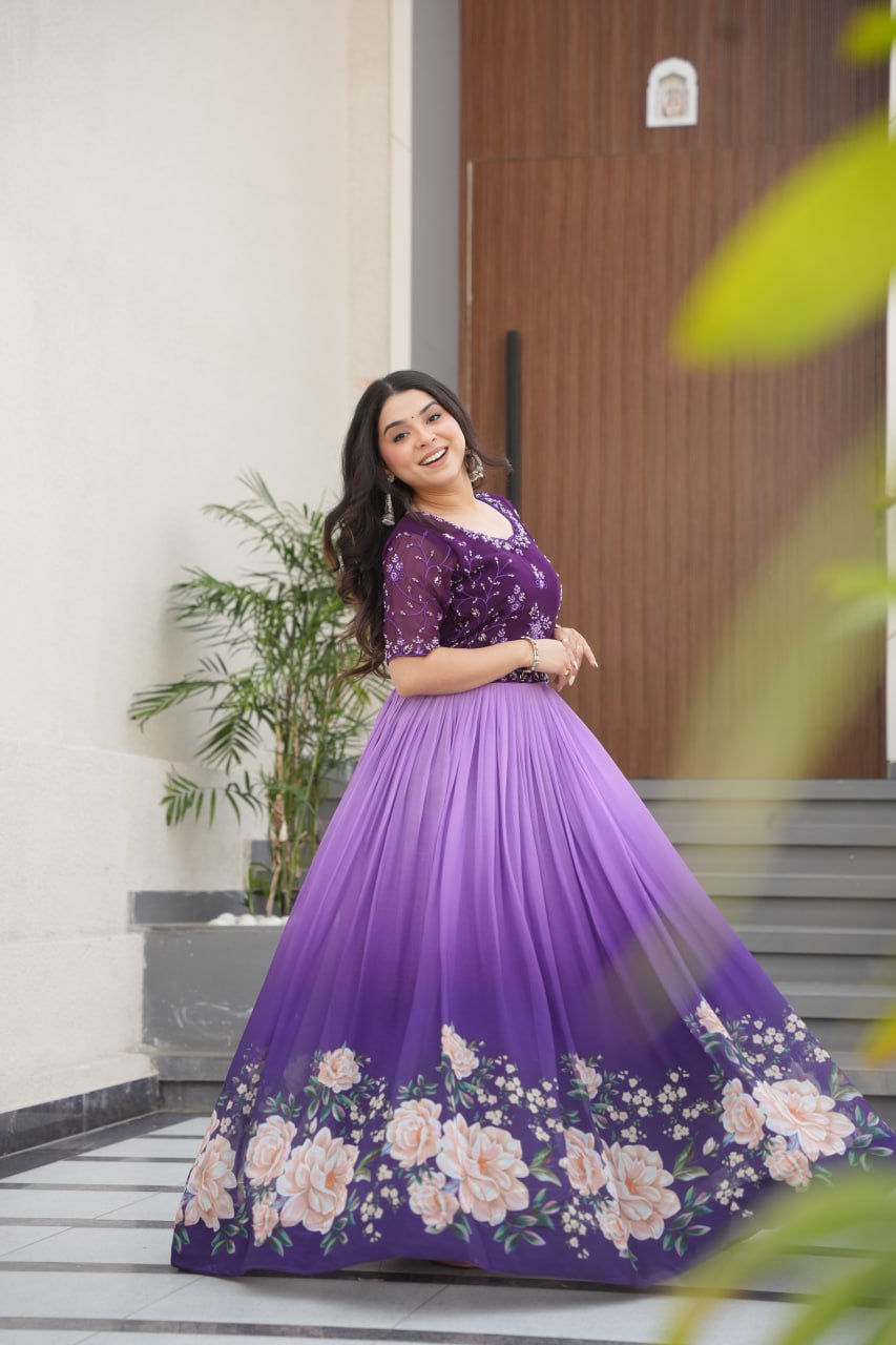 Women's Cotton Floral Printed Anarkali Gown Dress with Embellished Bodice – Party Wear - Image 17