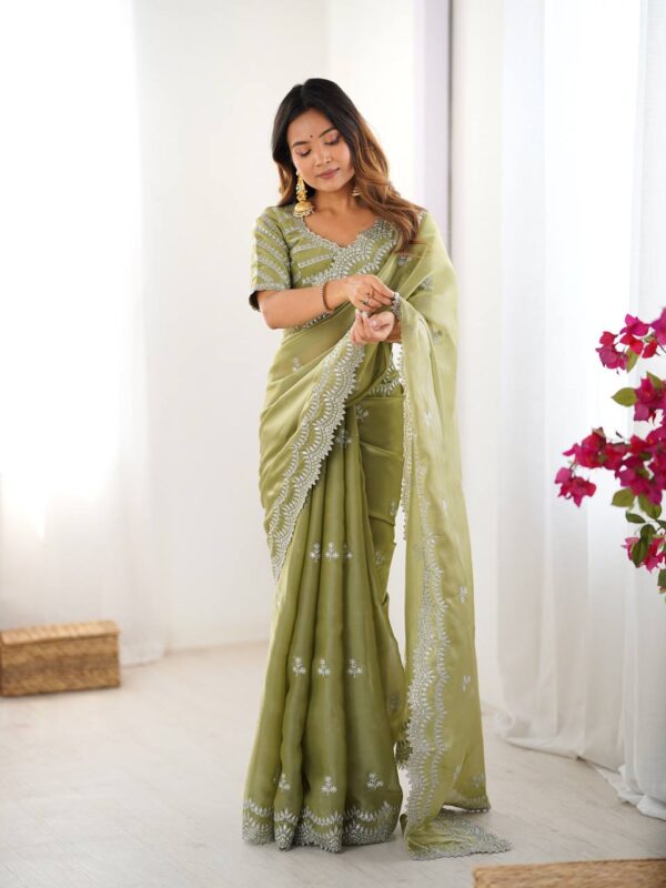 Women's Elegant Regal Purple Georgette Saree with Intricate Silver Thread & Sequin Embroidery – Complete with Embellished Blouse Piece for Festive & Party Wear - Image 20