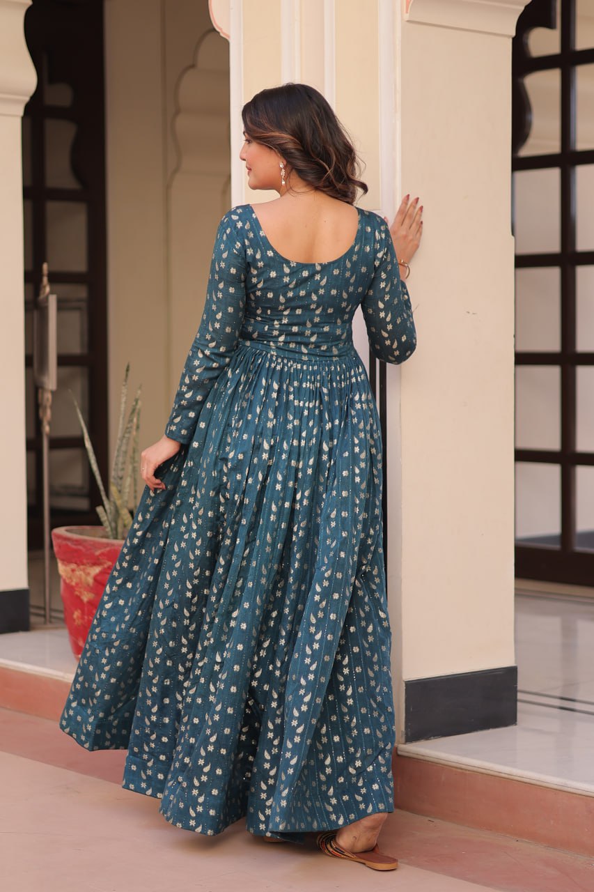 Women's Cotton Printed Anarkali Gown Dress with Embroidered Yoke Design - Image 7