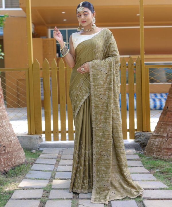 Women's Royal Prussian Blue Georgette Saree with Intricate Silver Thread & Mirror Work Embroidery – Perfect for Festive & Wedding Celebrations - Image 13
